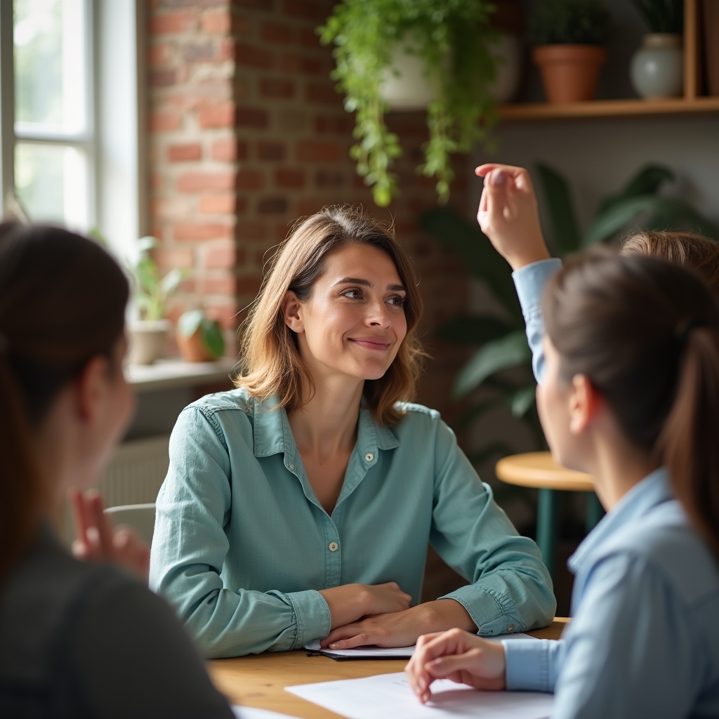 Workshop participant asking a question during a small group session