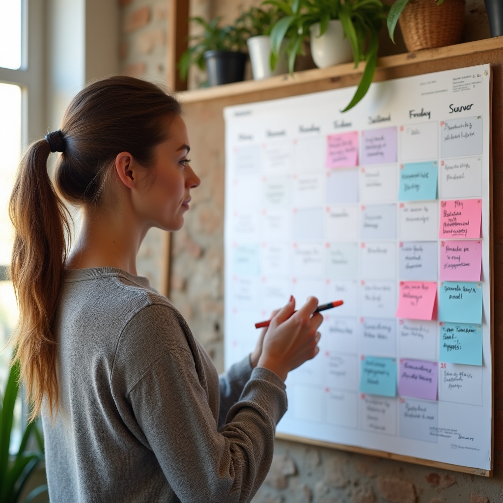 Poduzetnik mapira sezonske poslovne obrasce na velikom zidnom kalendaru